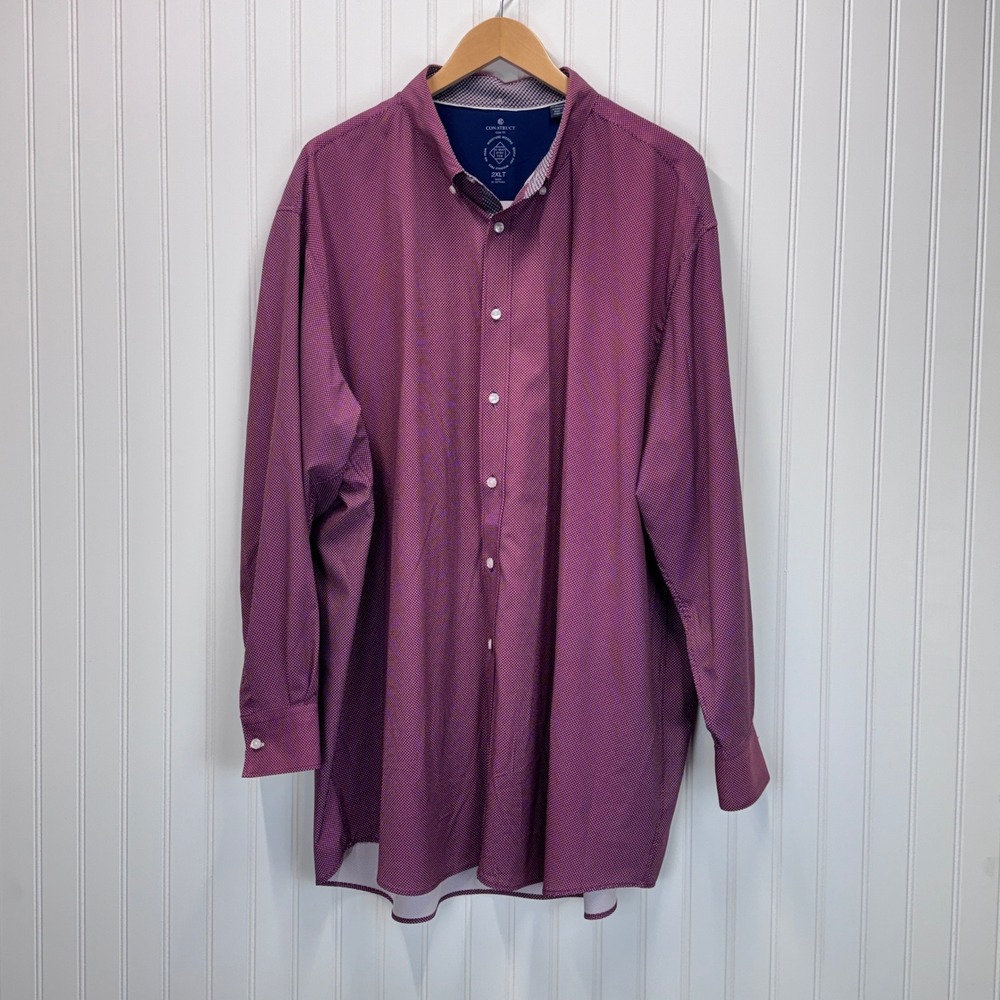 Construct Button Down Shirt Mens 2XLT Burgundy Micro Dot Stretch Long Sleeve